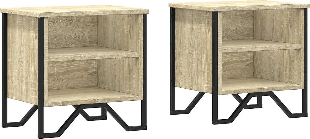 Zestaw 2 szafek nocnych z forniru dębowego Sonoma z miejscem na przechowywanie