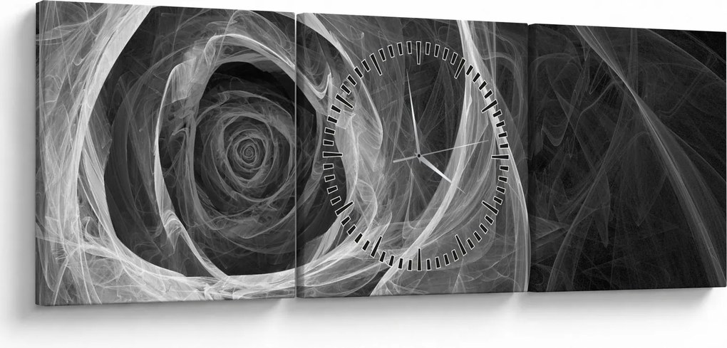 Obraz - Abstrakcyjna róża czarno-biała (z zegarem) (90x30 cm)