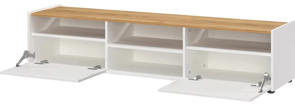 Biała szafka pod TV w dekorze dębu 164x35 cm Schlangen – Germania