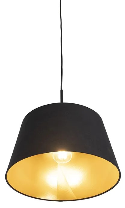 Lampa wisząca klosz bawełniany czarno-złoty 32cm - Combi klasyczny/Antyczny Oswietlenie wewnetrzne