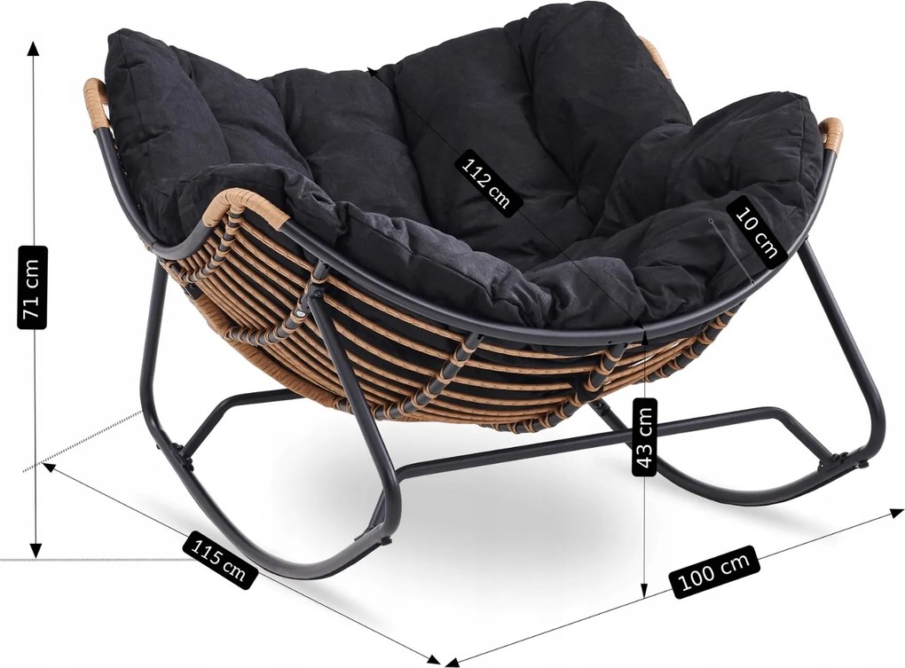 Bujany fotel ogrodowy z poduszką Elton, czarny