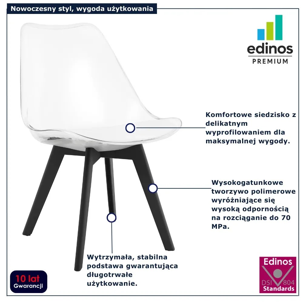 Zestaw 4 bezbarwnych krzeseł z białą poduszką Z9-P50