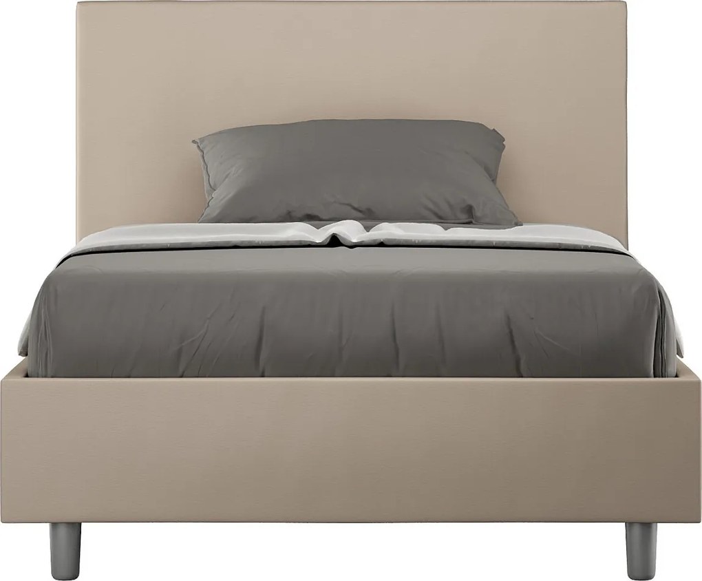 Łóżko wyposażone w stelaż z listwami z pojemnikiem tapicerowane 120x190 sztucznej skóry szaro-beżowy Adele