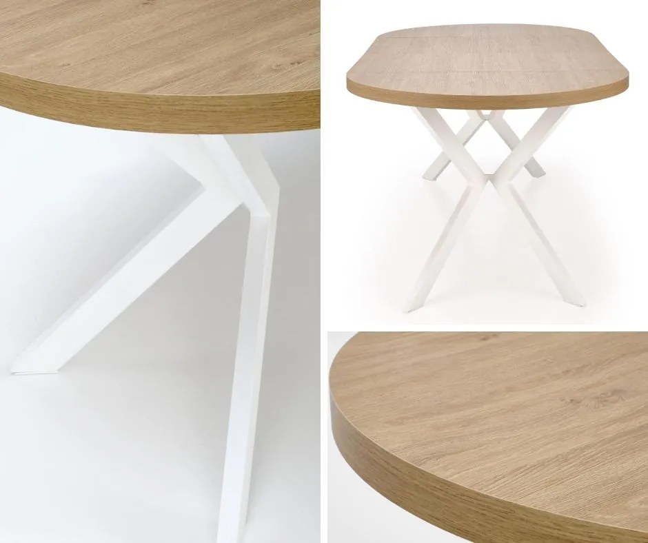 Okrągły rozkładany stół do jadalni Peroni dąb złoty / biały