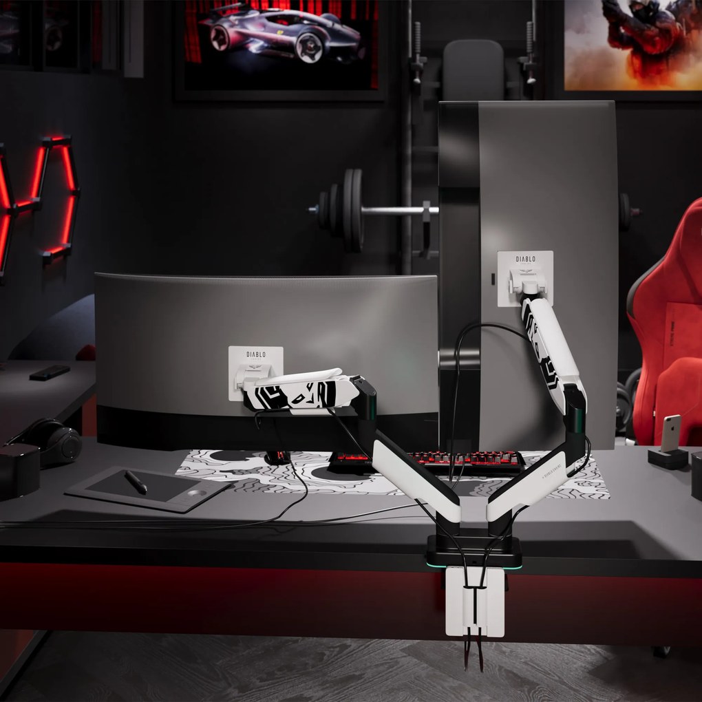 Podwójny uchwyt na monitory 49 cali, biało-czarny X-Arm Dual RGB