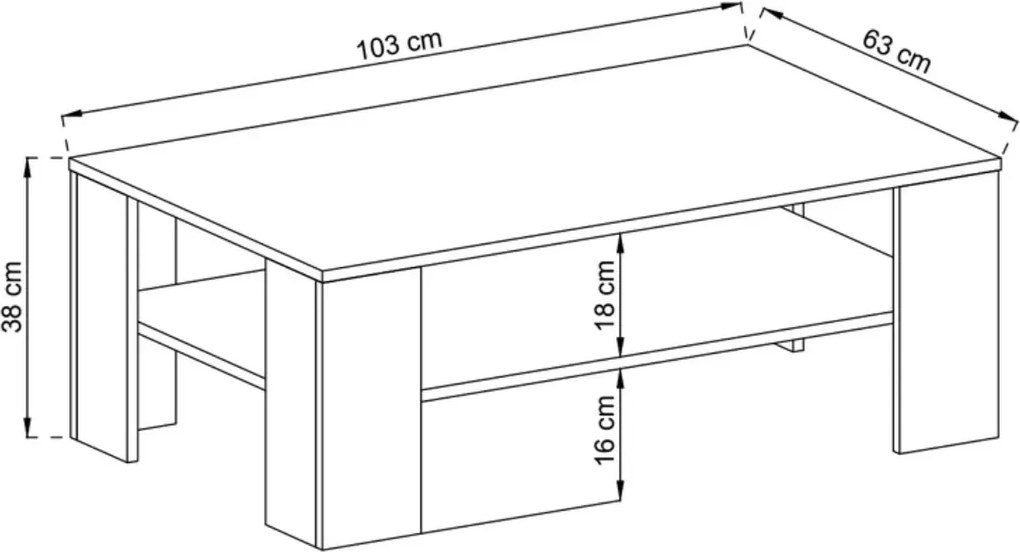 Ława stolik kawowy Seel dąb riviera 103 cm nowoczesny minimalistyczny do salonu z półką ABS