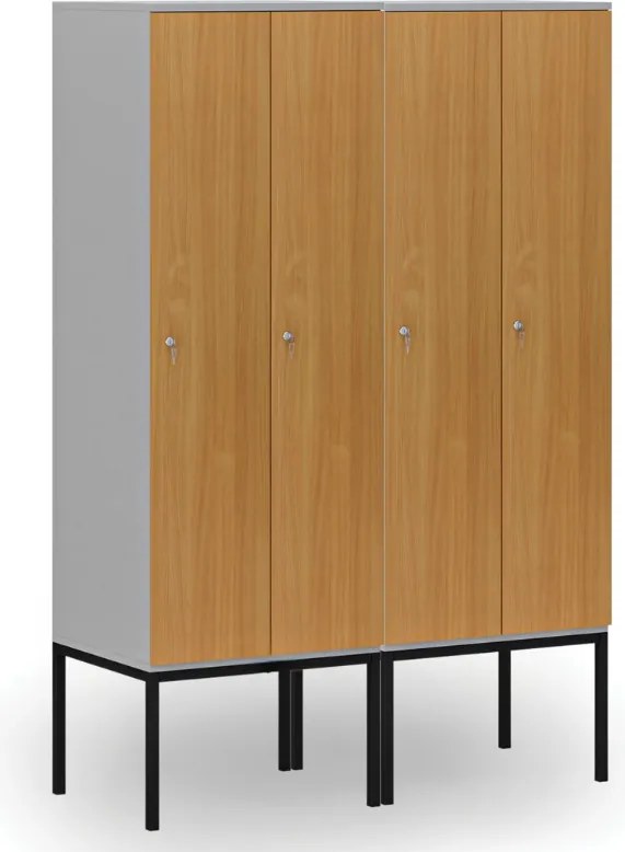 Drewniana szafa ubraniowa S4 z podstawą, 2-drzwiowa, 1871 x 600 x 500 mm, demontaż, zamek cylindryczny, szary/brzoza