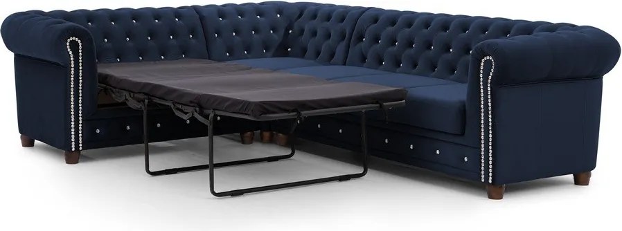 Niebieski aksamitny rozkładany narożnik (lewostronny/w kształcie litery L) York Blik – Ropez