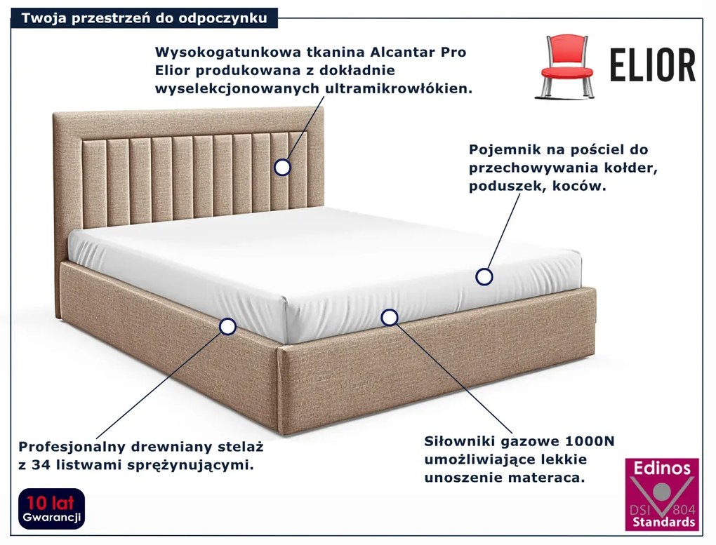 Ciemobeżowe łóżko z pikowanym zagłówkiem 3 rozmiary H2-C65