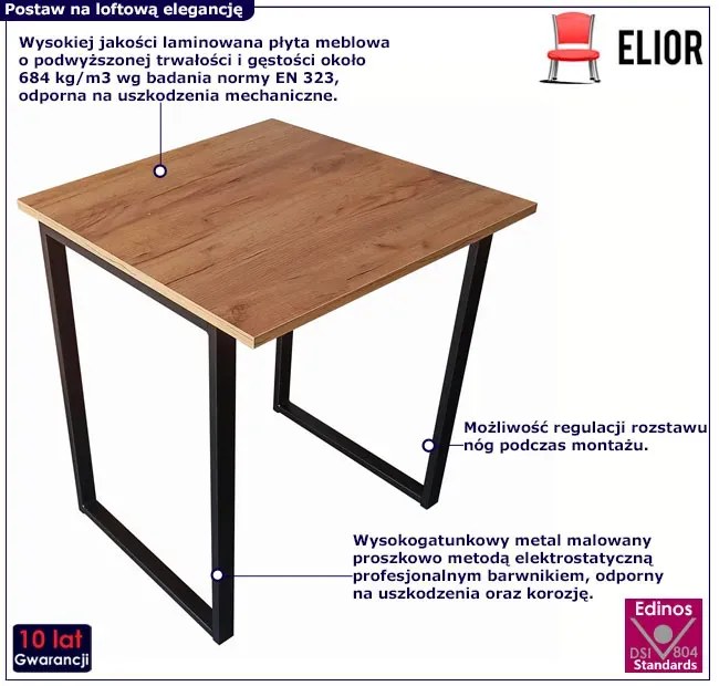 Mały kwadratowy stół kuchenny 65x65 dąb craft złoty M7-E39
