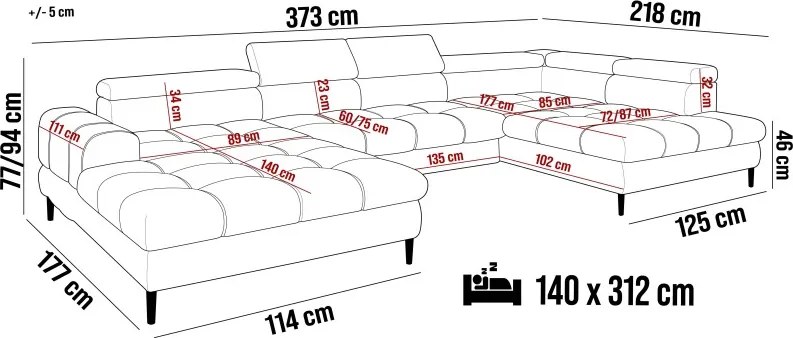 Narożnik VOSS XL układ U Lewostronny z funkcją spania i pojemnikiem WERSAL