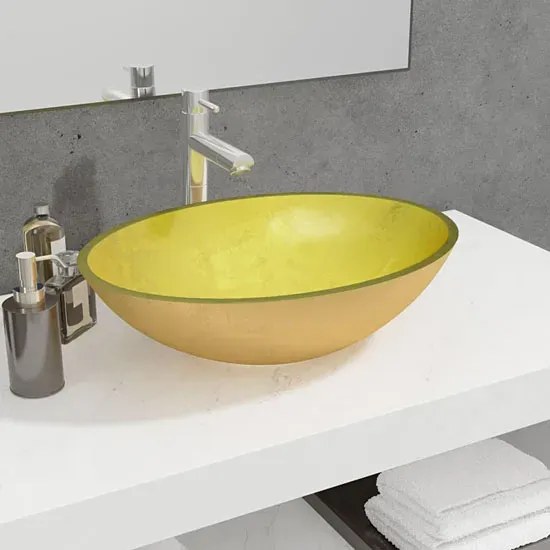 Złota umywalka nablatowa ze szkła hartowanego C2-L90