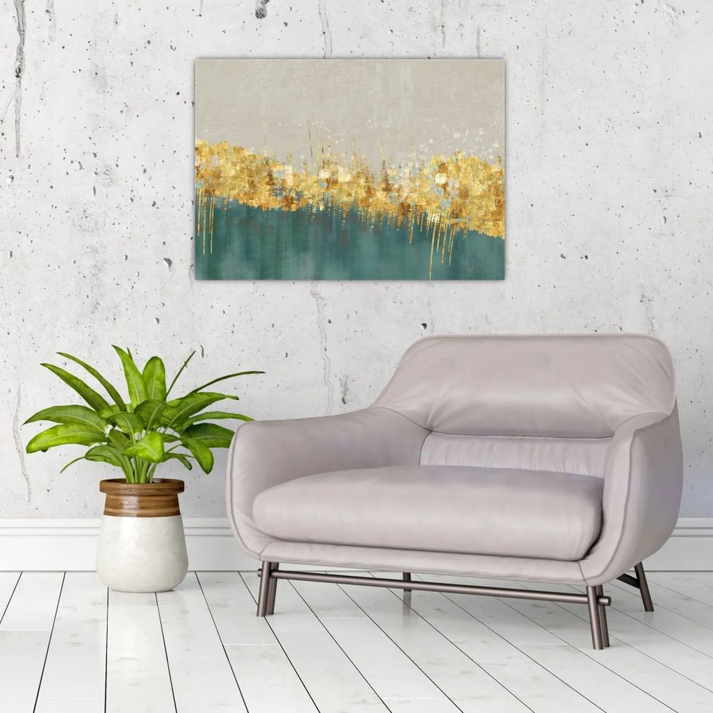 Obraz na szkle - Tekstura ze złotą dekoracją (70x50 cm)