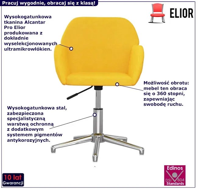 Żółte tapicerowane krzesło obrotowe do biurka K2-C23