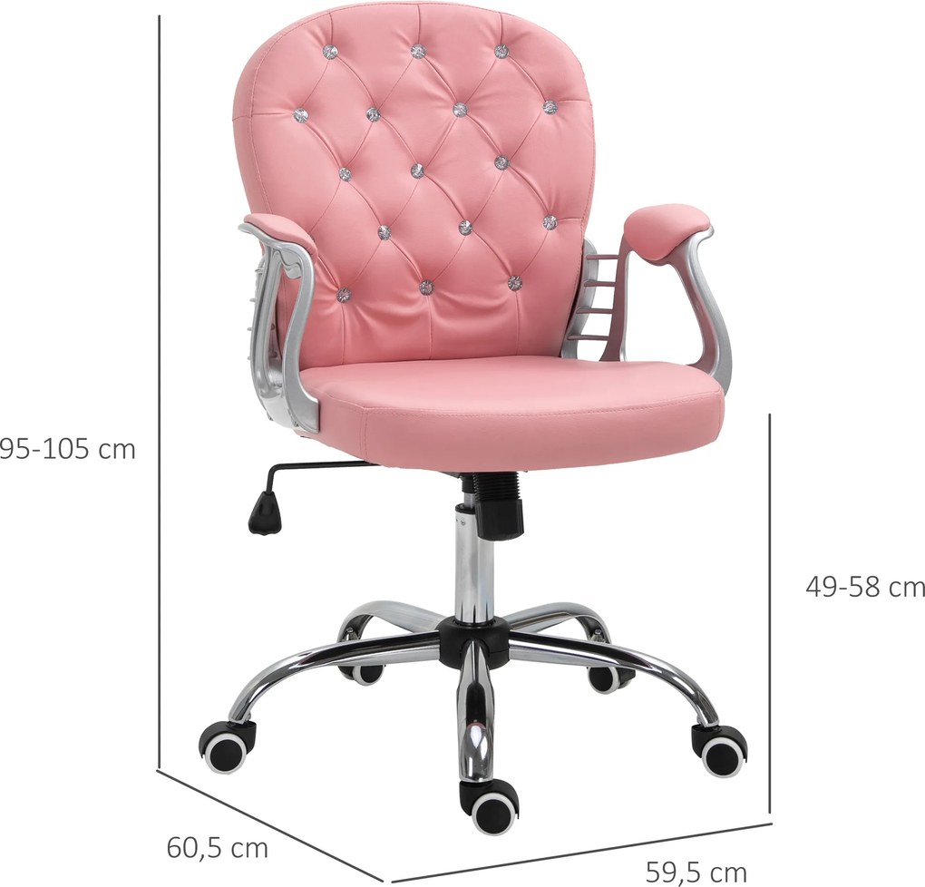 HOMCOM Ergonomiczne krzesło biurowe wyściełane różowe oparcie regulowane PU 59x60x95–105 cm | Aosom PL