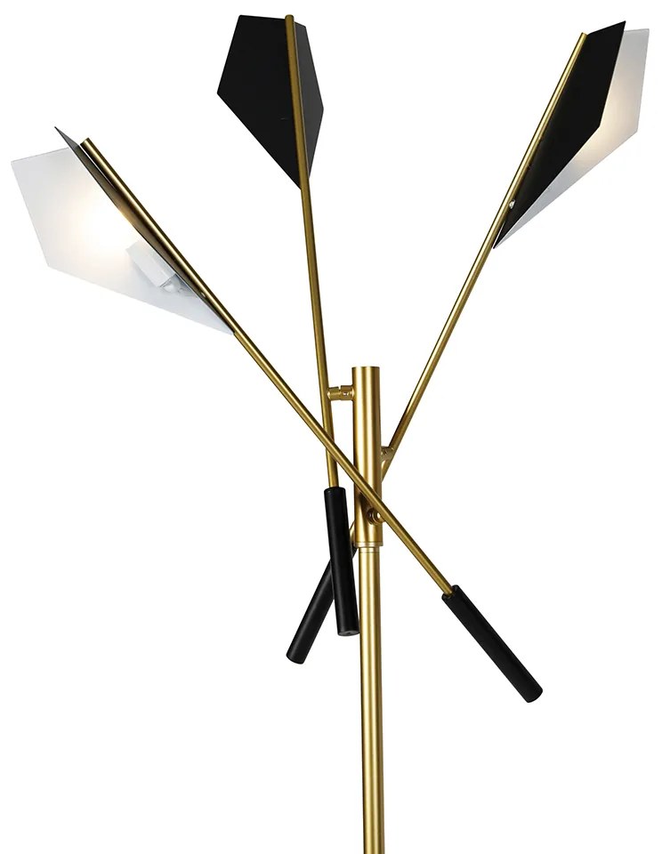 Designerska lampa podłogowa czarna ze złotem 3-światła - SinemDesignerski Oswietlenie wewnetrzne