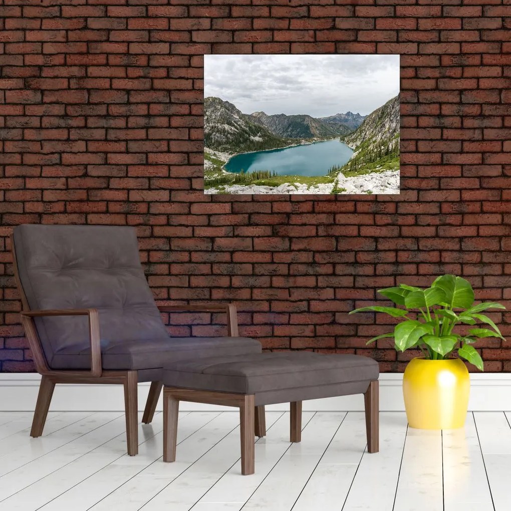 Obraz na szkle jeziora w górach (70x50 cm)