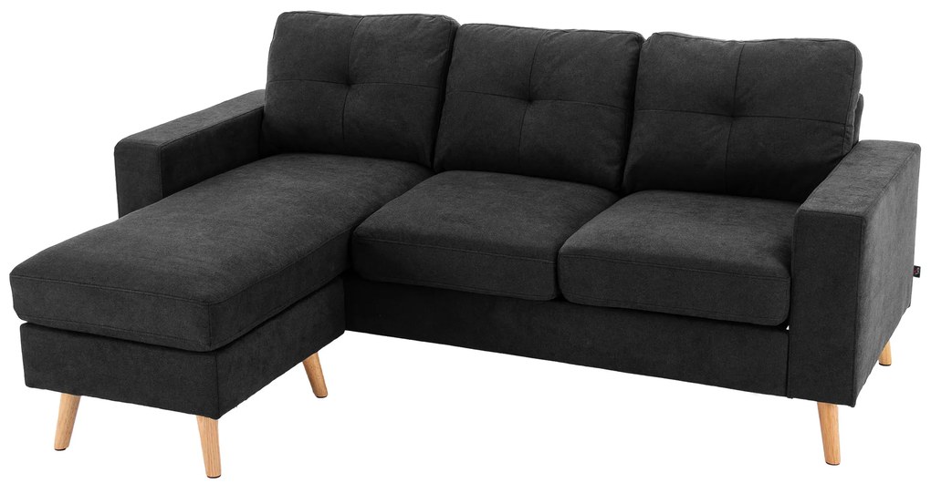 HOMCOM Narożnik L lniany styl Czarna kanapa 3-osobowa Komfortowa i stylowa Tapicerka tkaninowa 193x136x85 cm | Aosom PL