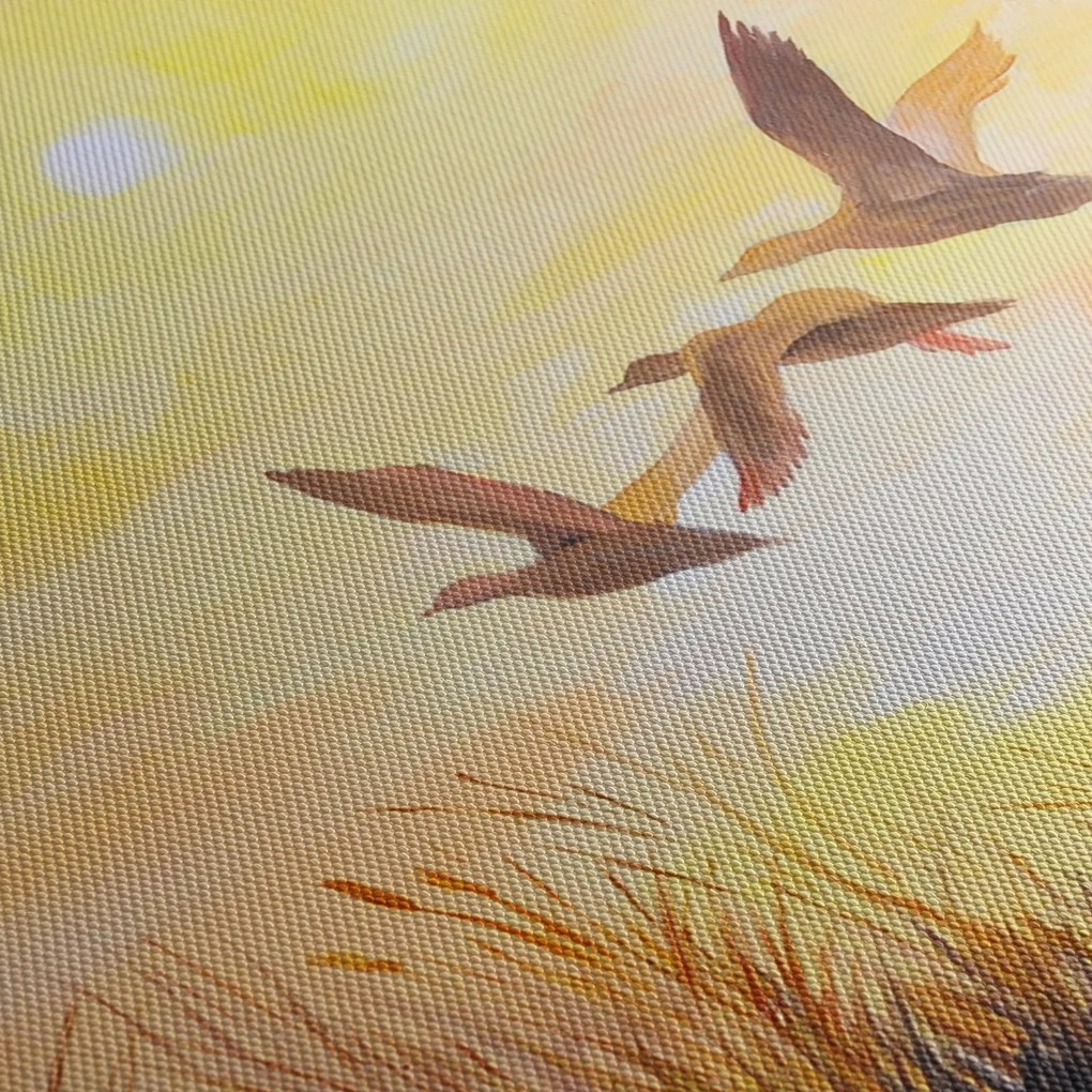 Obraz - Żurawie o zachodzie słońca (z zegarem) (90x30 cm)