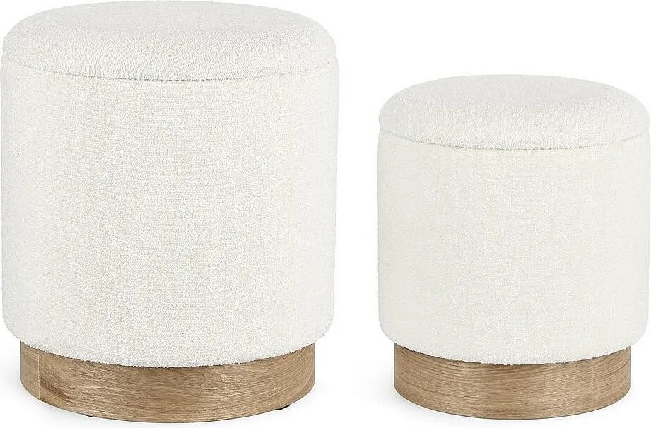 Zestaw 2 puf do przechowywania z drewna jesionowego i białego - ZOYA