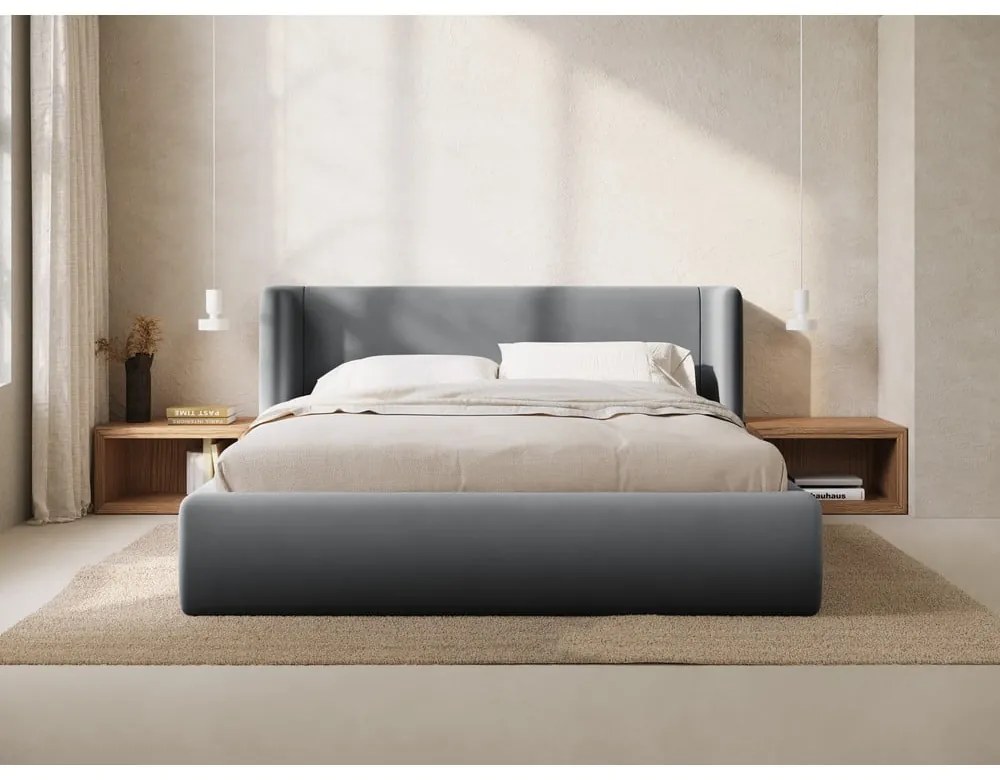 Szare tapicerowane łóżko dwuosobowe ze schowkiem ze stelażem 200x200 cm Jason – Windsor &amp; Co Sofas