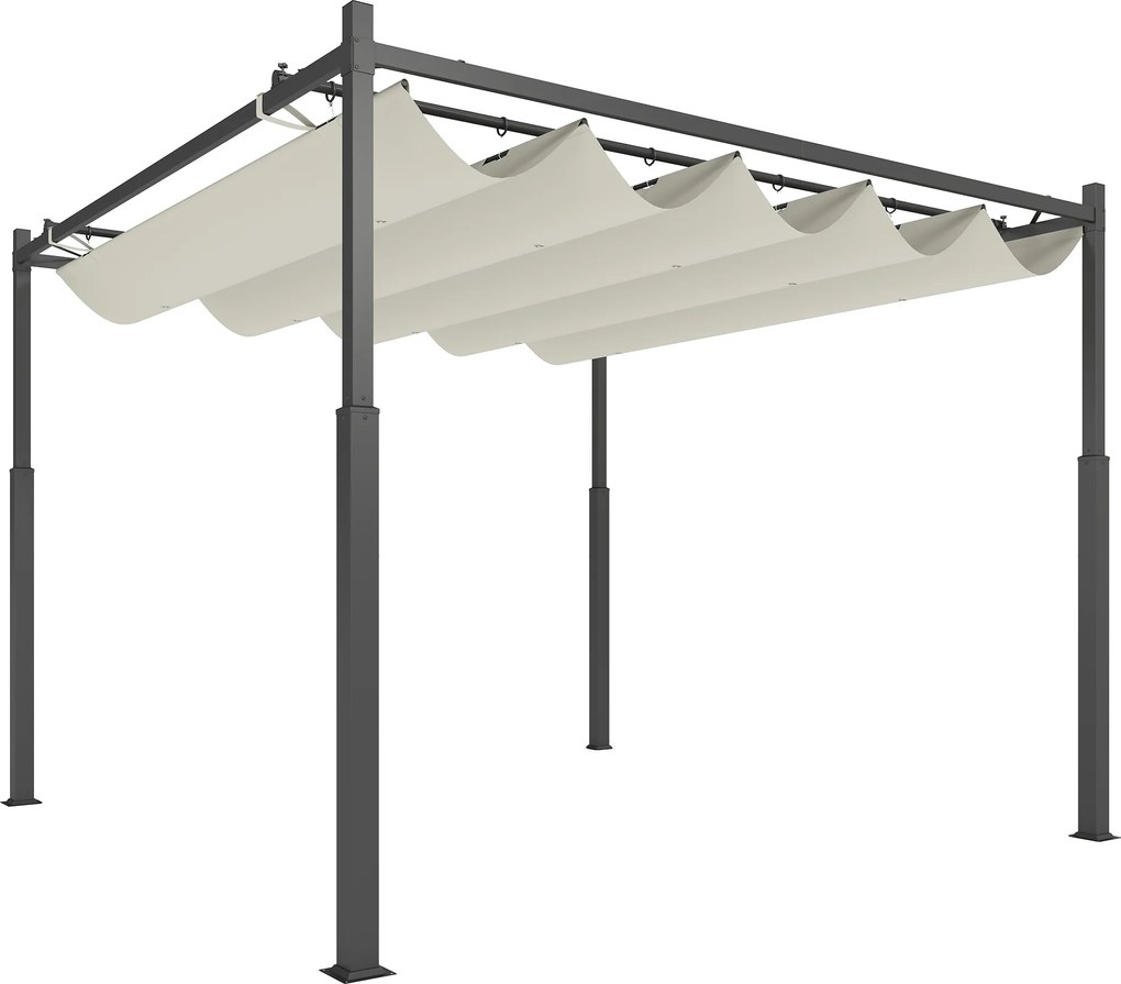 Outsunny Pergola Ogrodowa, 3 x 3 m, Rozsuwany Dach i Magnetyczna Podkładka, Baldachim Zewnętrzny, Pawilon Ogrodowy, UPF30+, Metal, Kremowobiały
