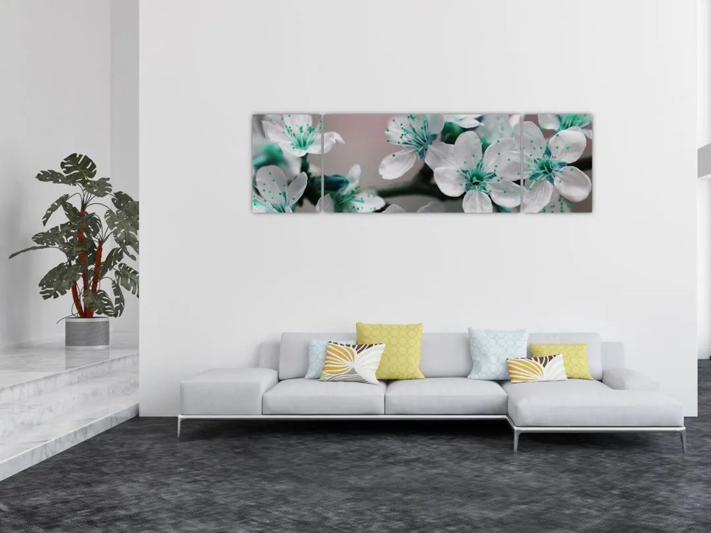 Obraz kwiatu - turkusowy (170x50 cm)
