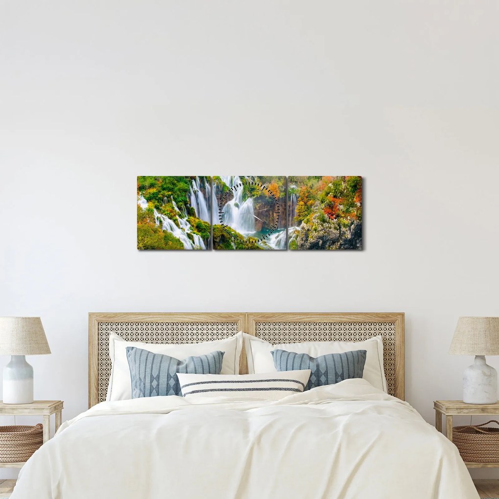 Obraz - Park Narodowy Jezior Plitwickich (z zegarem) (90x30 cm)