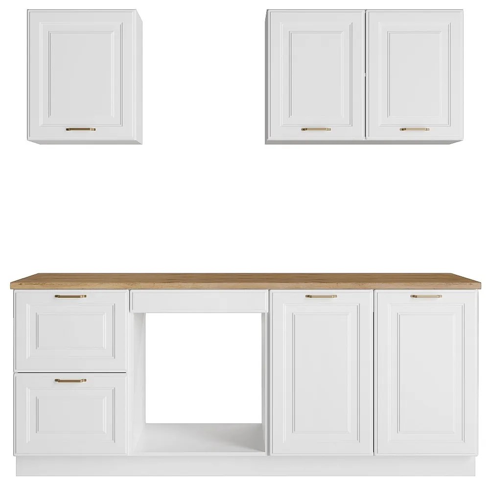 Zestaw mebli kuchennych - Z blatem 200 cm - Biały i naturalny - CELOMIA