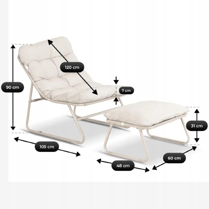 Fotel Ogrodowy KALISTA z Podnóżkiem Beżowy Nowoczesny