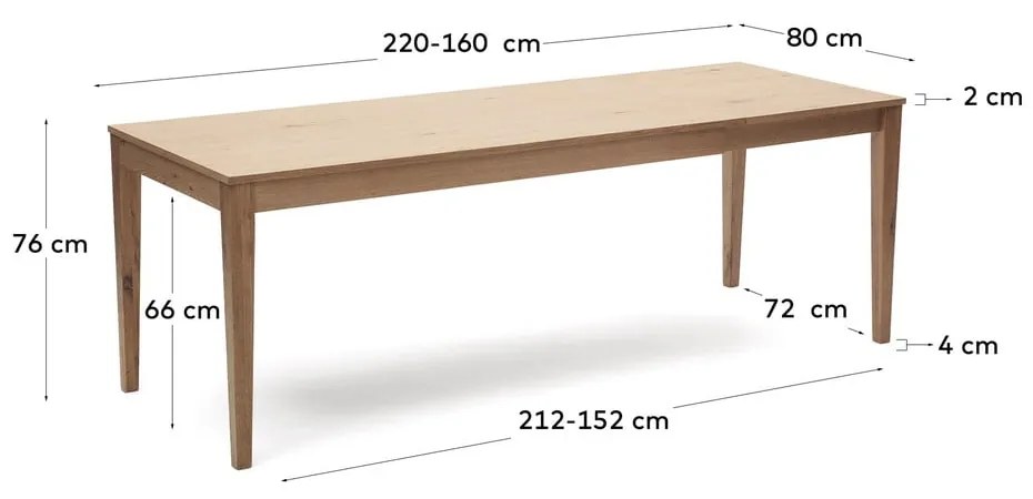 Rozkładany stół z blatem w dekorze dębu 80x160 cm Yain – Kave Home