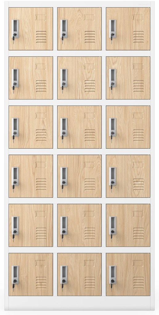 Szafka pracownicza skrytkowa biała/dąb sonoma: Eco Design KAROL, 900 x 1850 x 400 mm