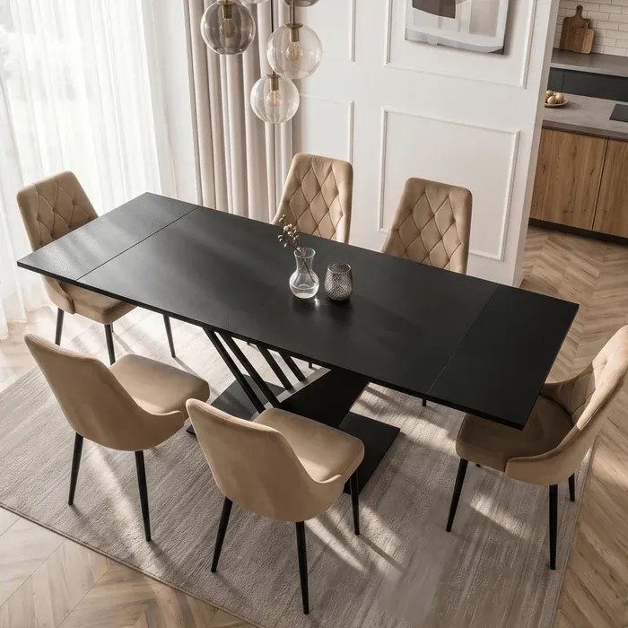 Stół Rozkładany Prostokątny REX 160-220 cm Czarny do Jadalni Loft