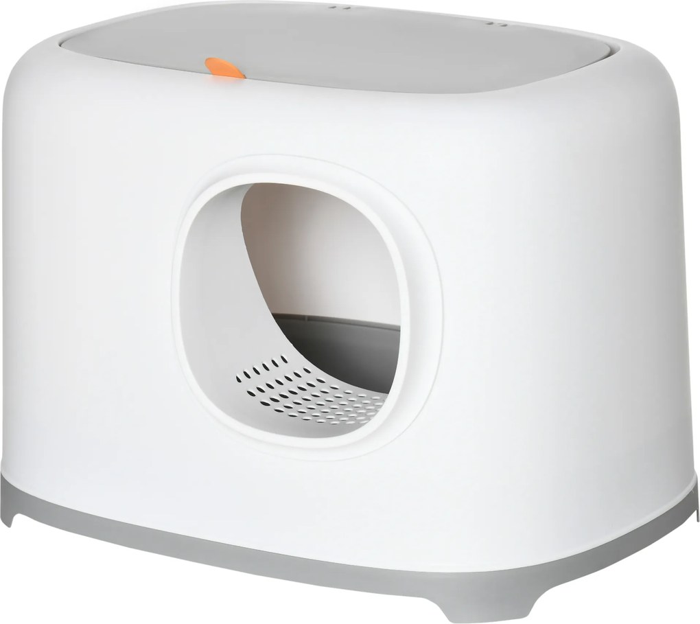 PawHut kuweta dla kota z ażurowym dnem i otwieranym dachem, kolor biały + jasnoszary, 55 x 40 x 39 cm