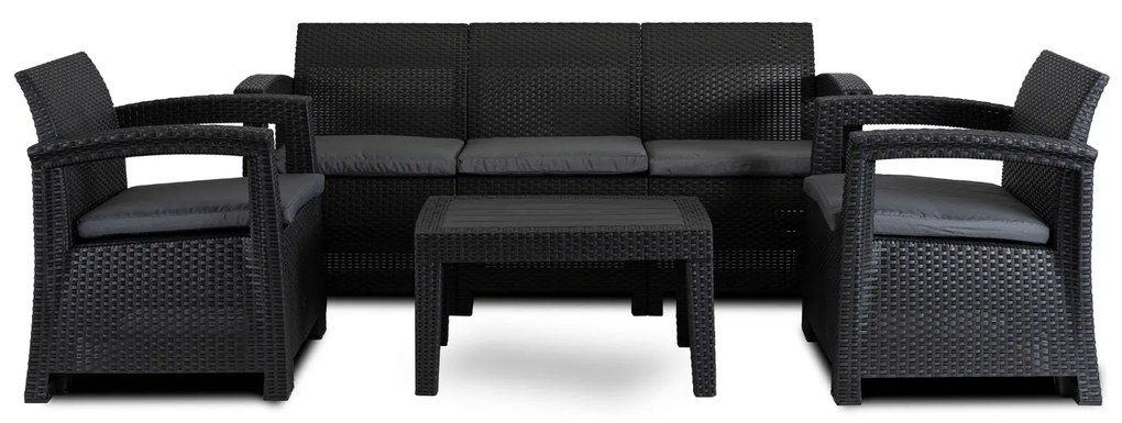 Zestaw Mebli Ogrodowych BRANDON Ciemnoszary Sofa Fotele Stolik Tarasowy Technorattan Nowoczesny