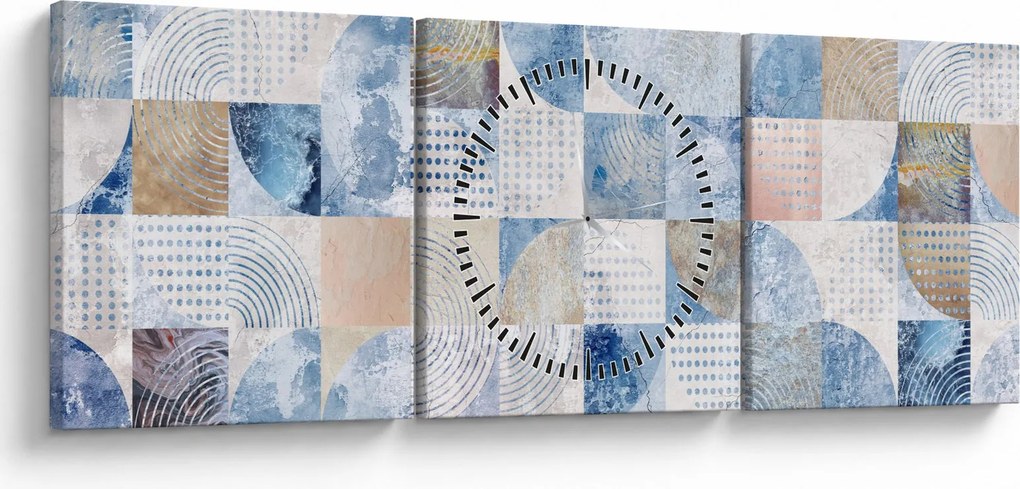 Obraz - Geometryczne kształty na ścianie (z zegarem) (90x30 cm)