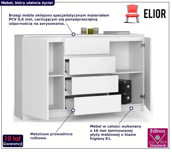 Biała komoda z szufladami i półkami K8-W53