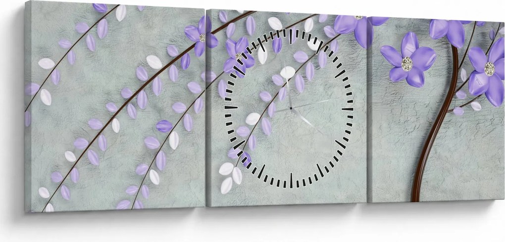 Obraz - Fioletowy deszcz (z zegarem) (90x30 cm)