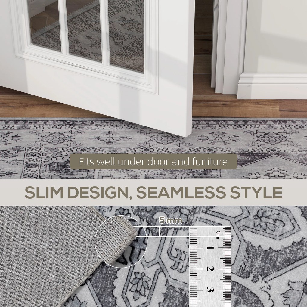 HOMCOM Dywan Pralny Antypoślizgowy Dywan do Salonu z Flanelowym Wykończeniem, 230 x 160 cm, Szary | Aosom PL