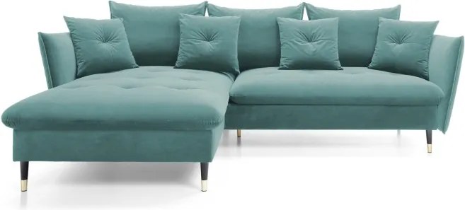 Narożnik GLAM Lewostronny z funkcją spania, zestaw z poduszkami wolnostojący tkanina RIVIERA 76 Miętowy DOMO HOME