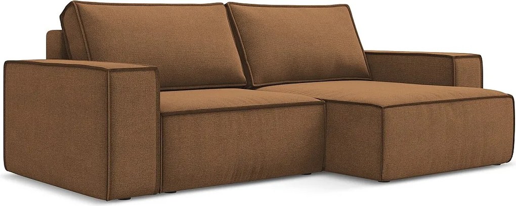 Narożnik prawostronny z funkcją spania - z tkaniny strukturalnej - terakota - KIMO