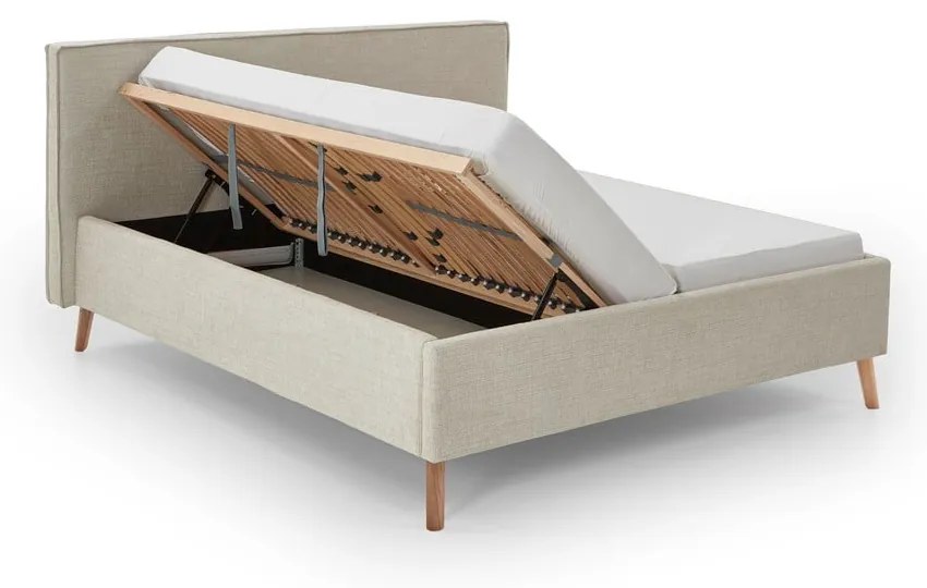 Kremowe tapicerowane łóżko dwuosobowe ze schowkiem i stelażem 160x200 cm Riva – Meise Möbel