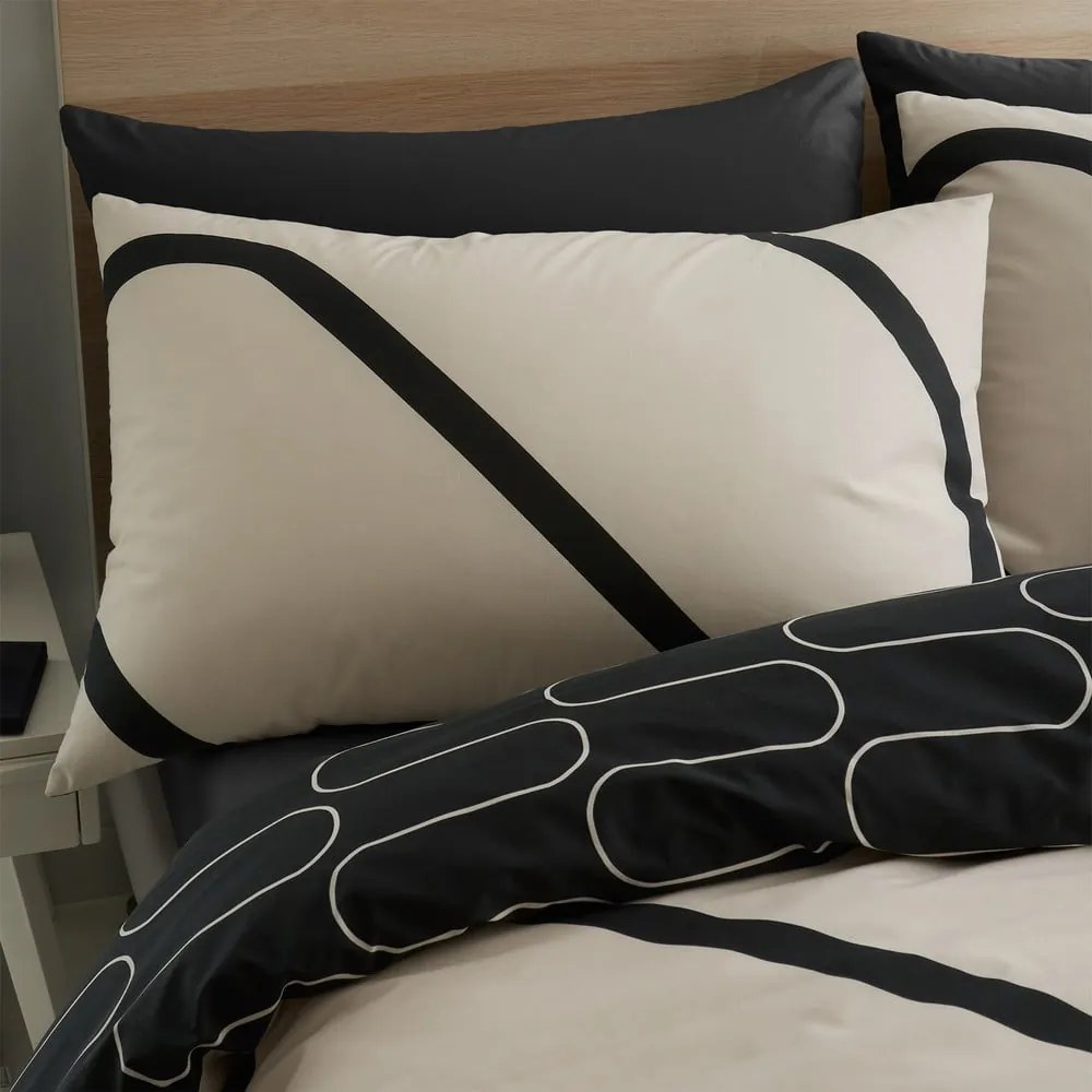 Czarno-beżowa pościel dwuosobowa 230x220 cm Linear Curve – Catherine Lansfield