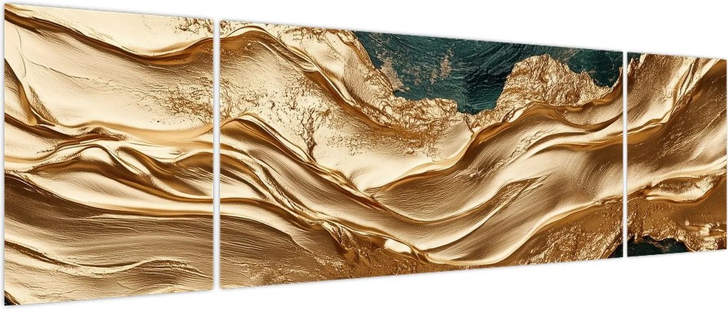 Obraz - Zielona abstrakcja ze złotem II. (170x50 cm)