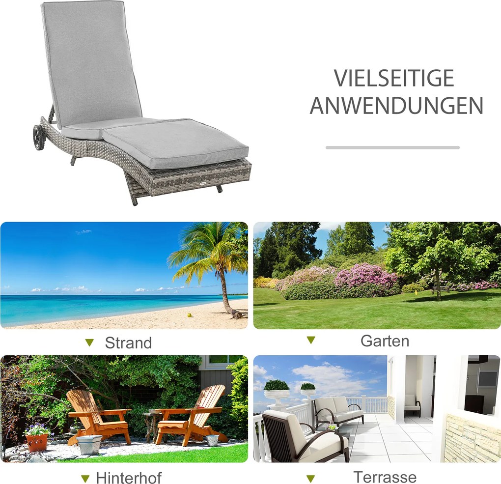 Outsunny leżak z poduszką, wygląd rattanu, szary 207 x 70 x 70 cm