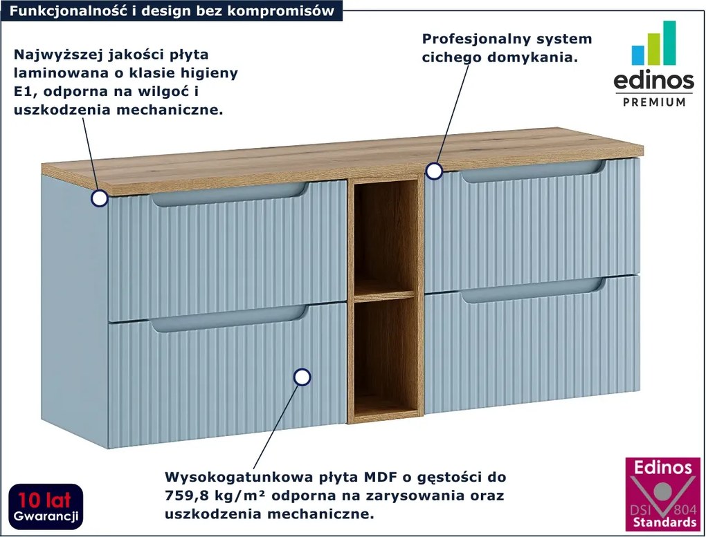 Niebieska szafka łązienkowa pod umywalkę 140 cm - Arvessi 5X