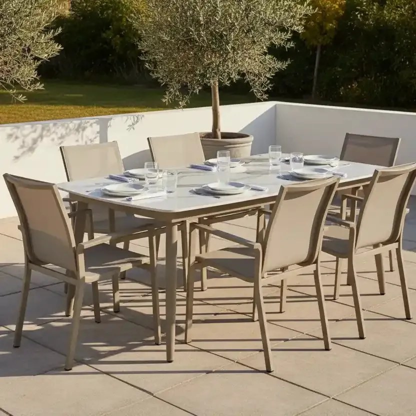 Stół ogrodowy aluminiowy beżowy 180x90 cm Spiek kamienny solidny i trwały