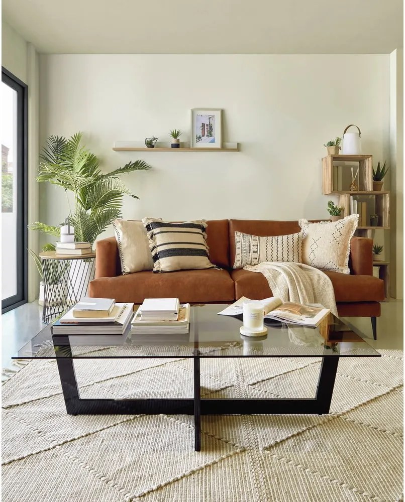 Czarny stolik ze szklanym blatem 70x120 cm Plam – Kave Home