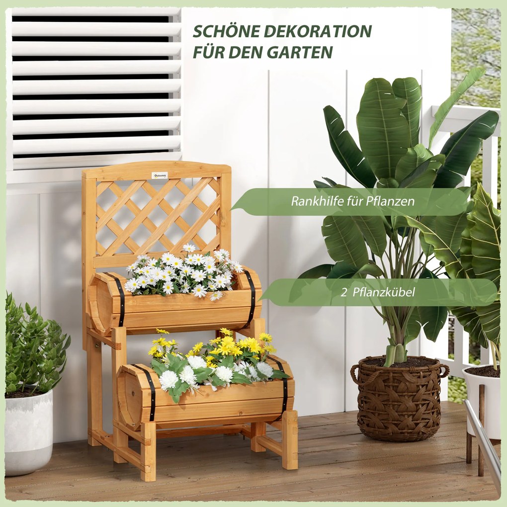 Outsunny Podniesiona Skrzynka na Kwiaty z Kratą Rustykalny Styl Żółta Drewniana do Ogrodu 45x45x80cm | Aosom PL