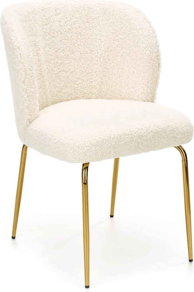 Krzesło do jadalni na złotych nogach tapicerowane tkaniną bouclé K474